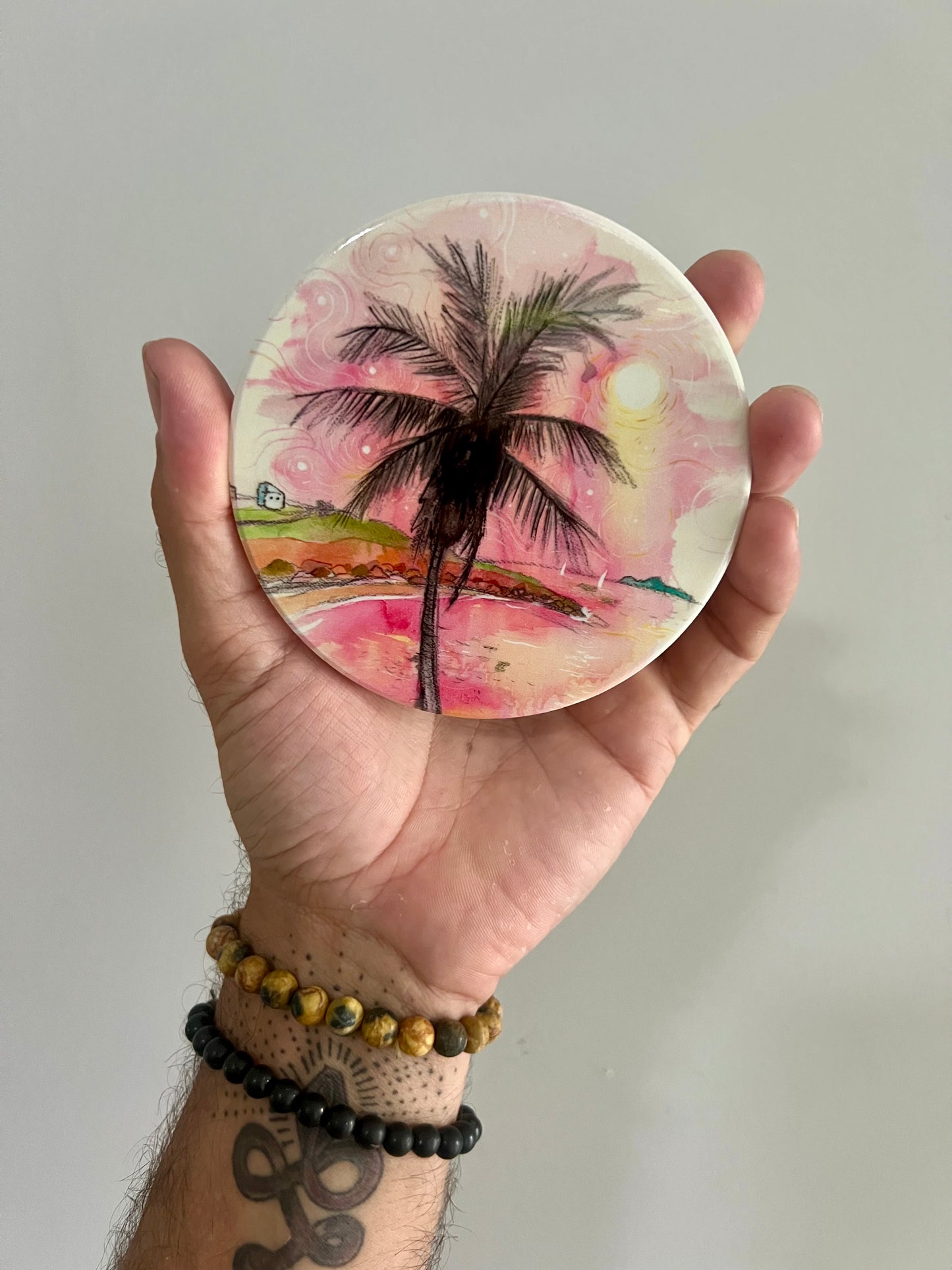 Pink Palm Ceramic Coaster