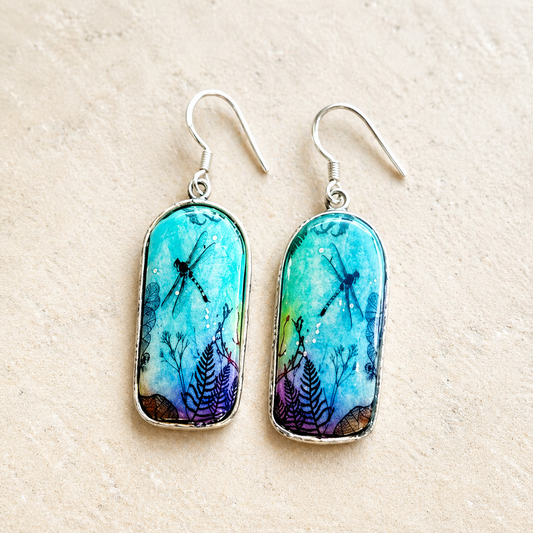 Handmade Metal Earrings - Ocean Dragonfly