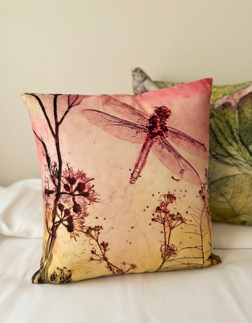 Pink Dragonfly Cushion Cover