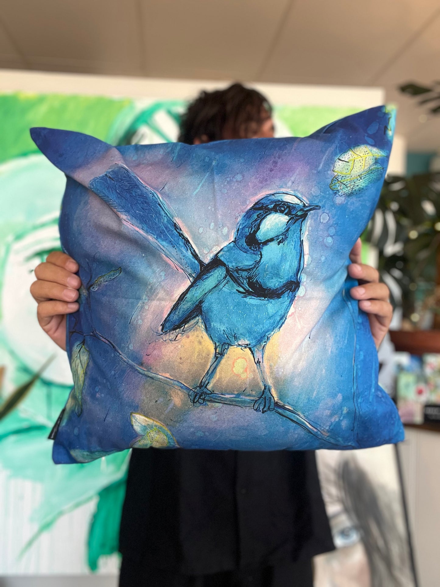 Blue Wren Cushion Cover