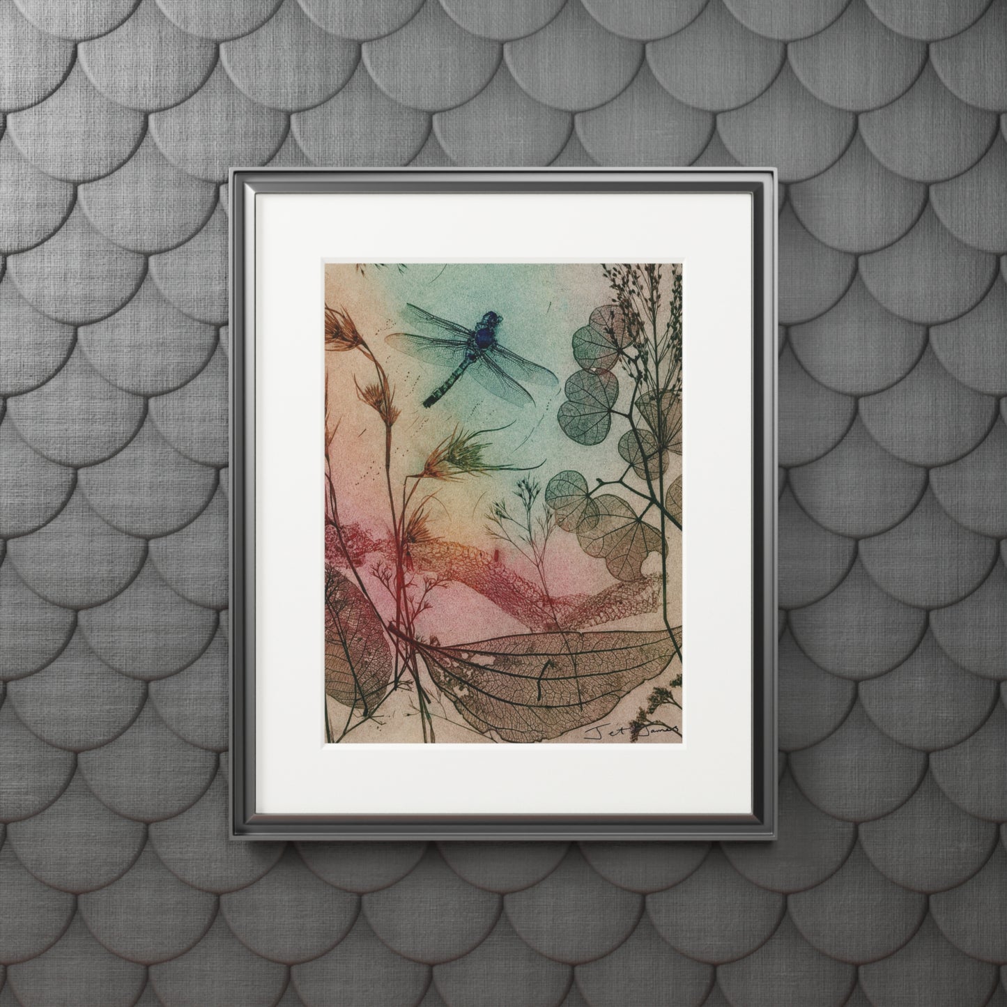 Warm Dragonfly Fine Art Prints (Passepartout Paper Frame) by Jet James