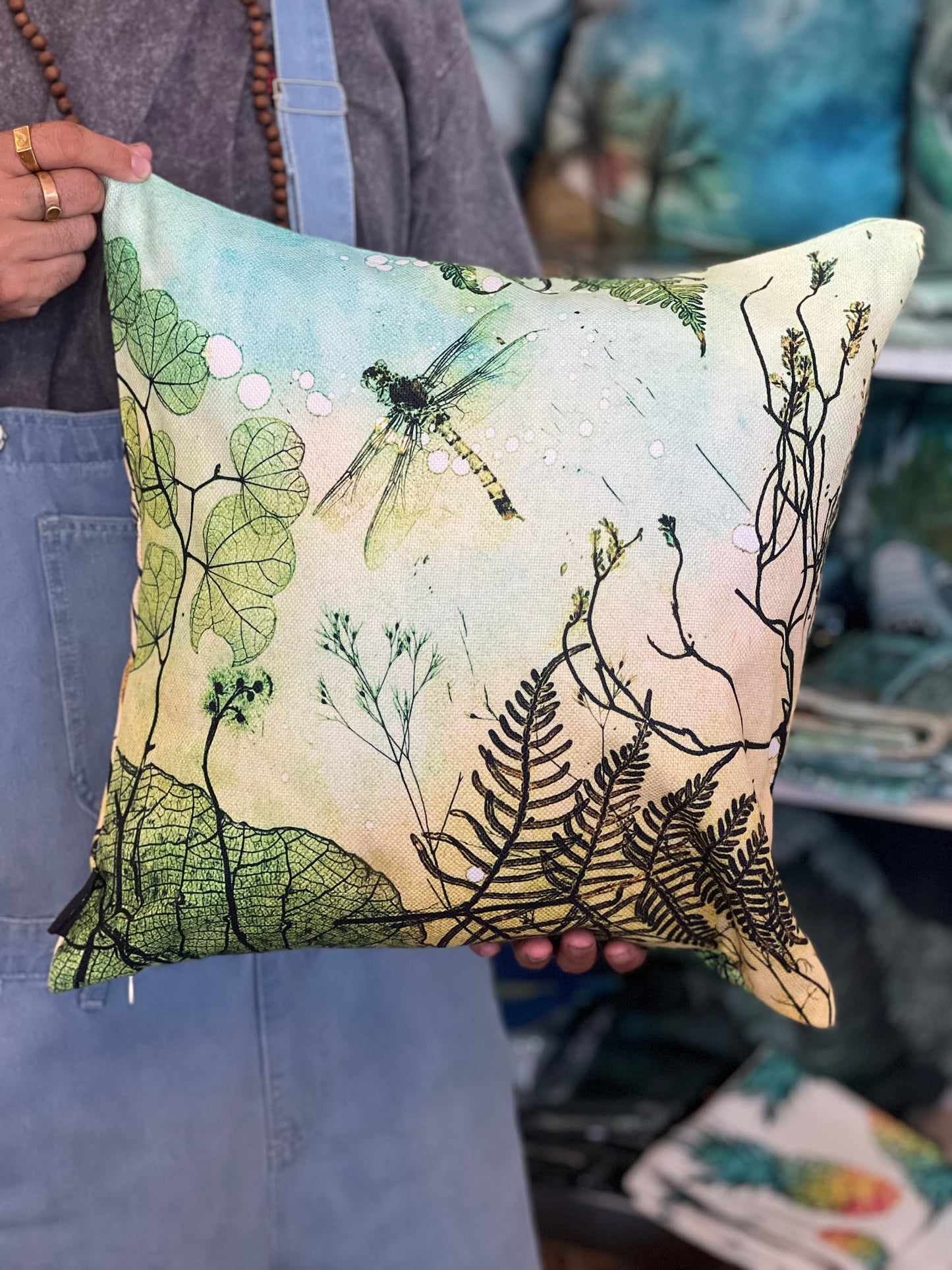 Green Dragonfly Cushion Cover