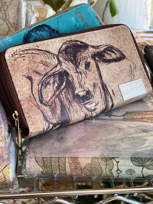 Calf double zipper Wallet