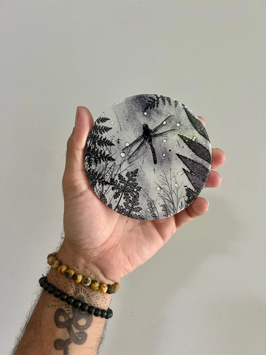 Dark Dragonfly Ceramic Coaster