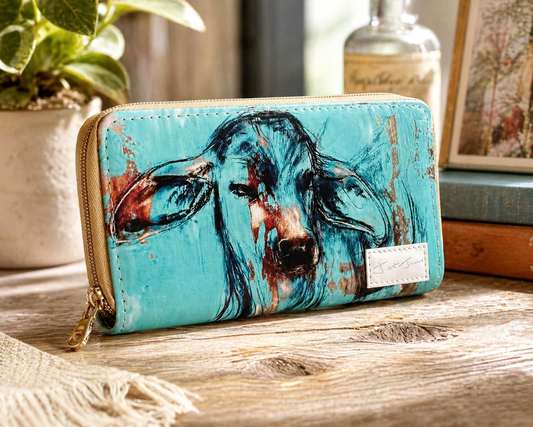 Blue Calf double zipper Wallet