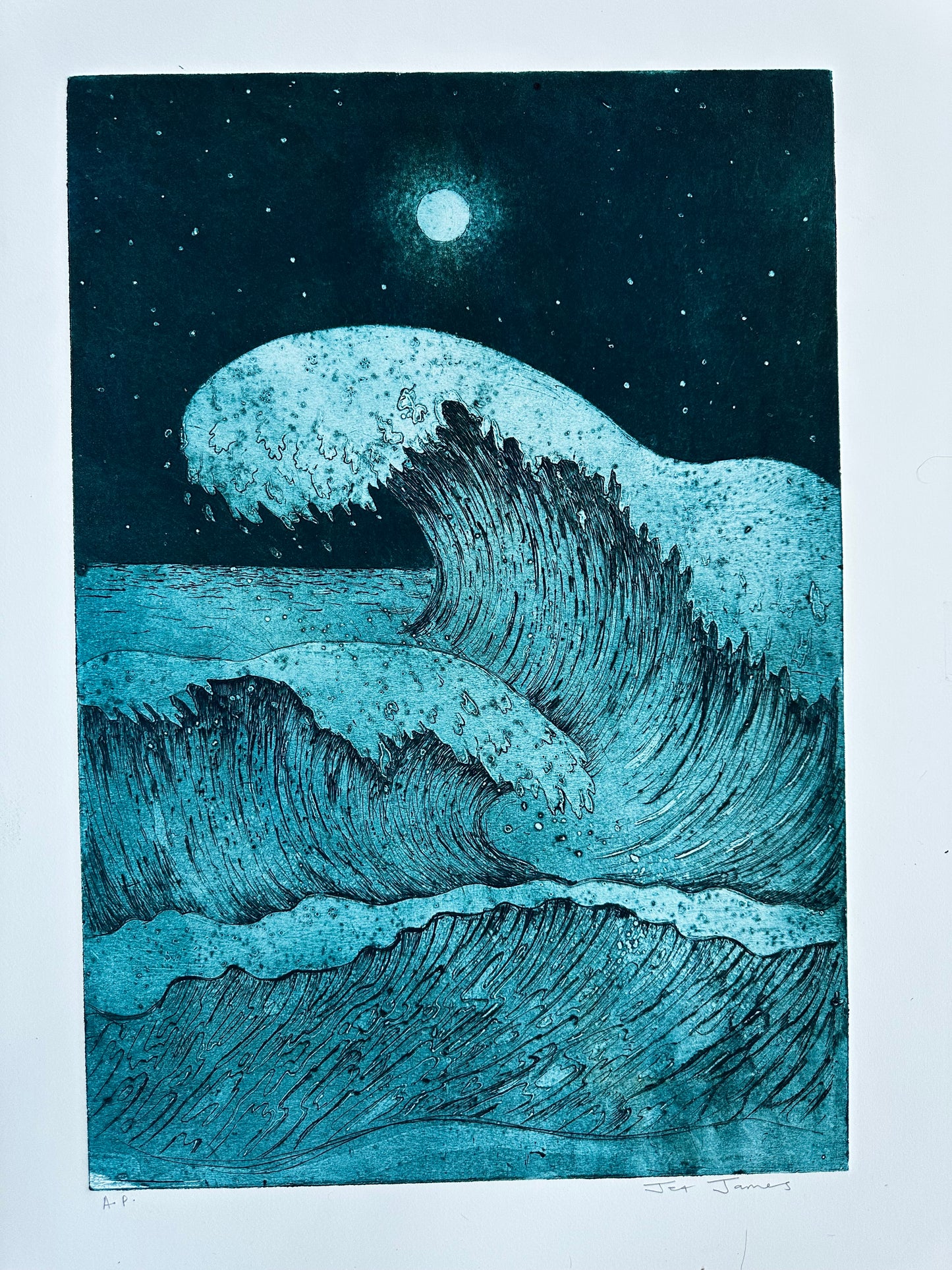 'Blue  Wave' Original Collagraph