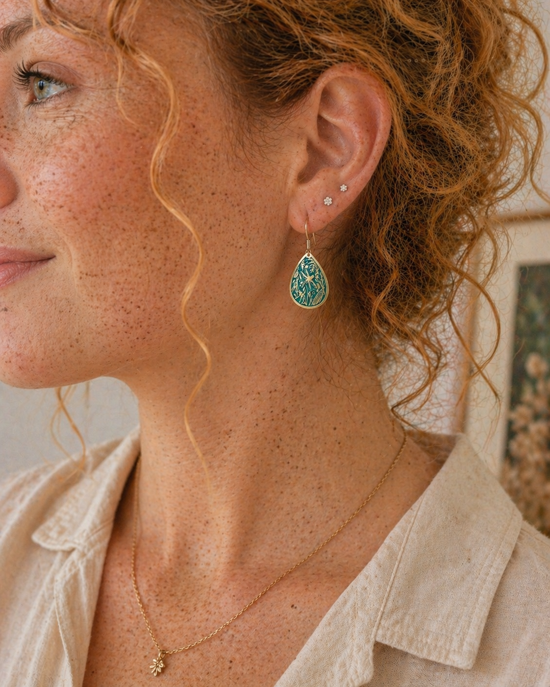 Green Etched Dragonfly Earrings