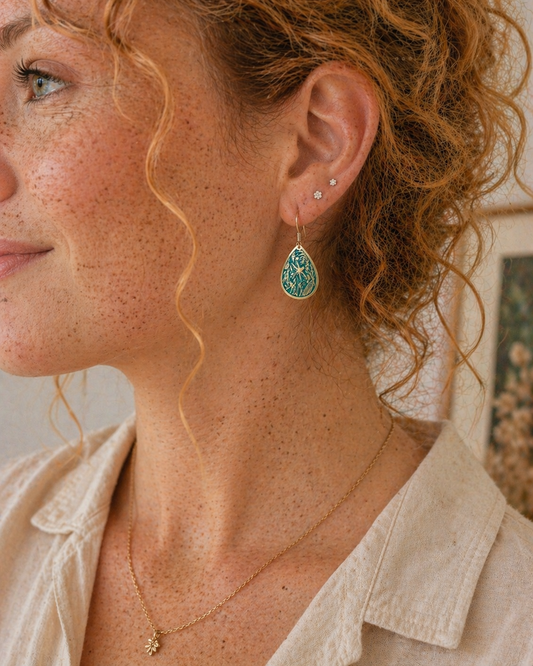 Green Etched Dragonfly Earrings