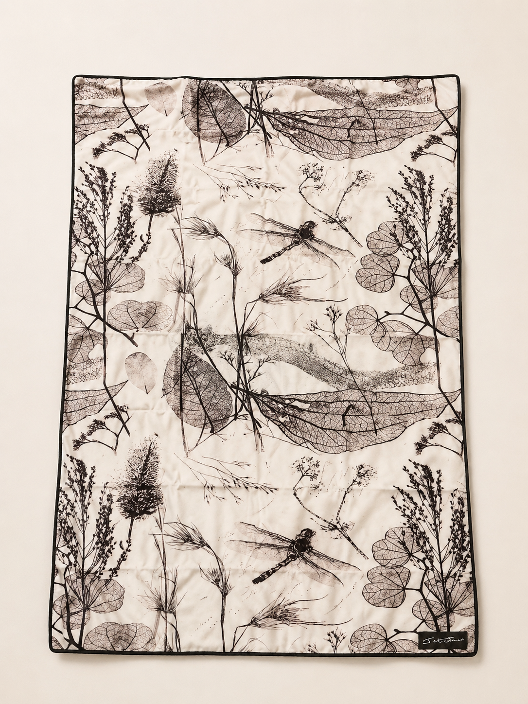 Purple Dragonfly + Black and White Leaf Essence Sand-Free Beach Towel