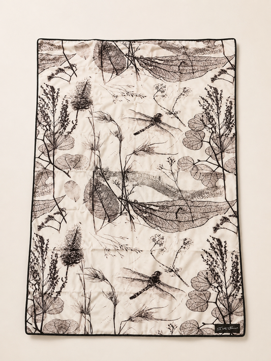 Purple Dragonfly + Black and White Leaf Essence Sand-Free Beach Towel