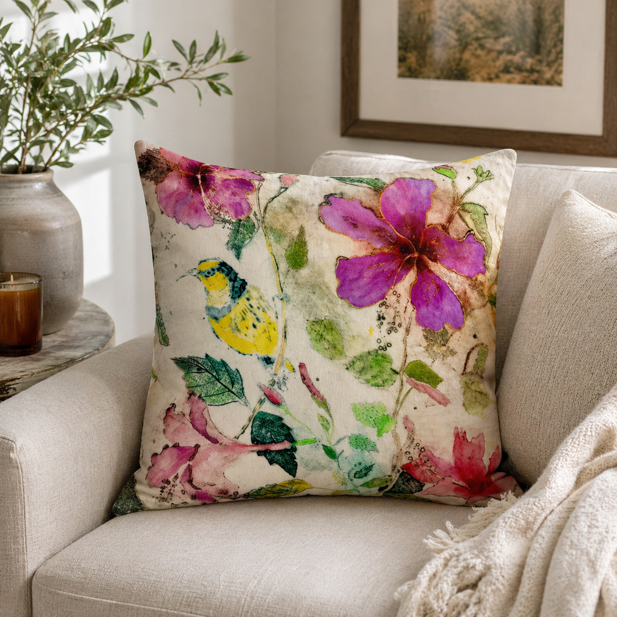 Sunbird and Hibiscus Cushion Cover