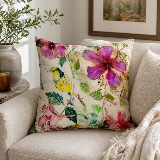 Sunbird and Hibiscus Cushion Cover