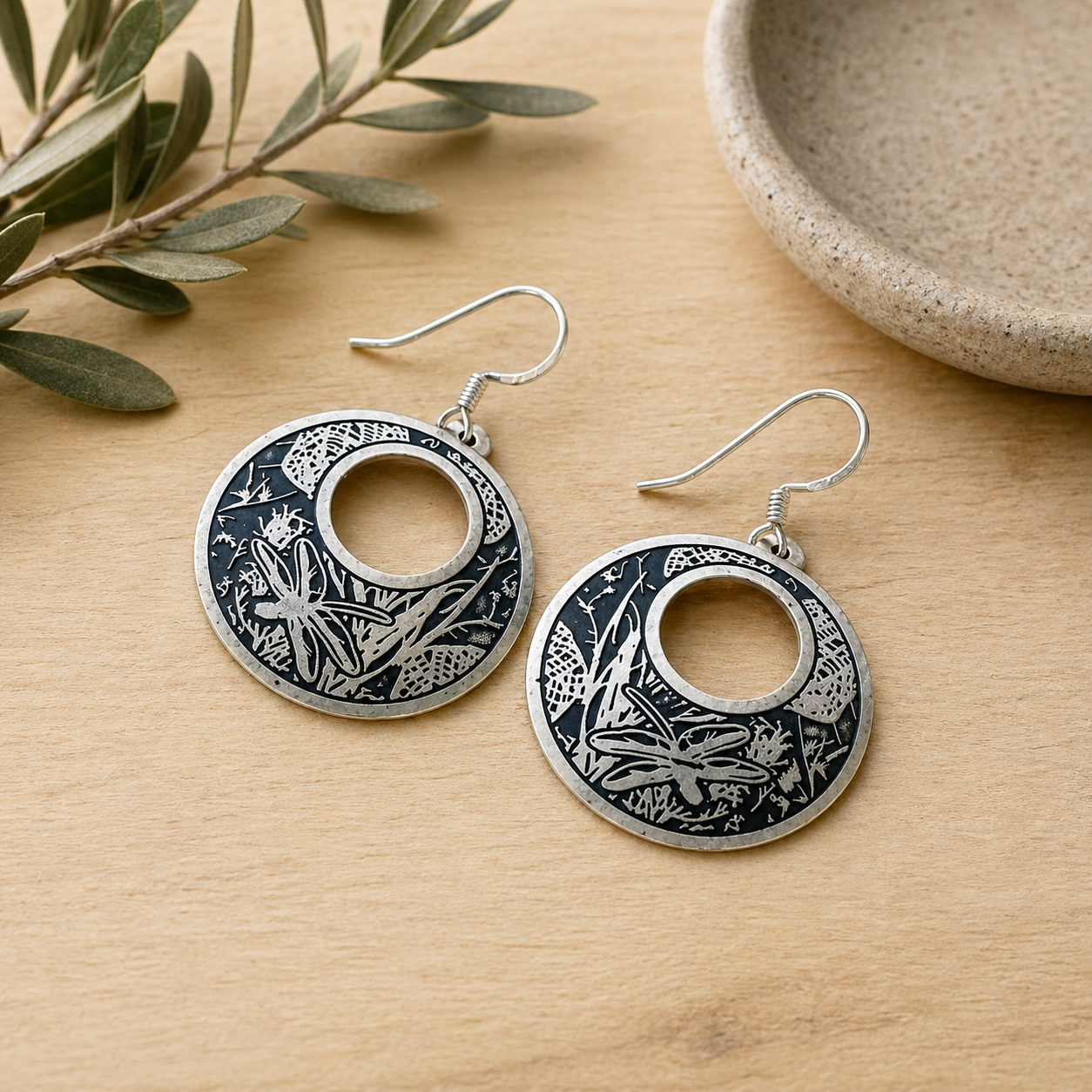 Black Etched Dragonfly Earrings
