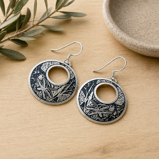 Black Etched Dragonfly Earrings