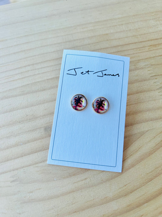 Stud Earrings - Pink Palm