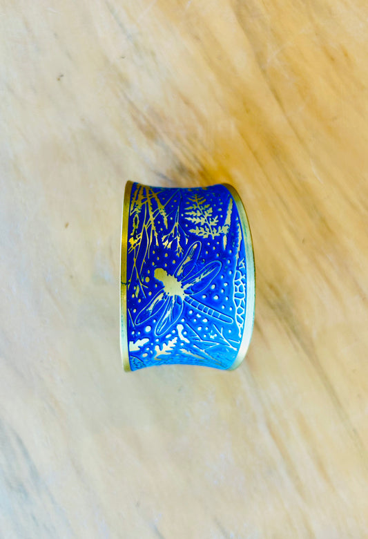 Etched Dark Blue Dragonfly Cuff