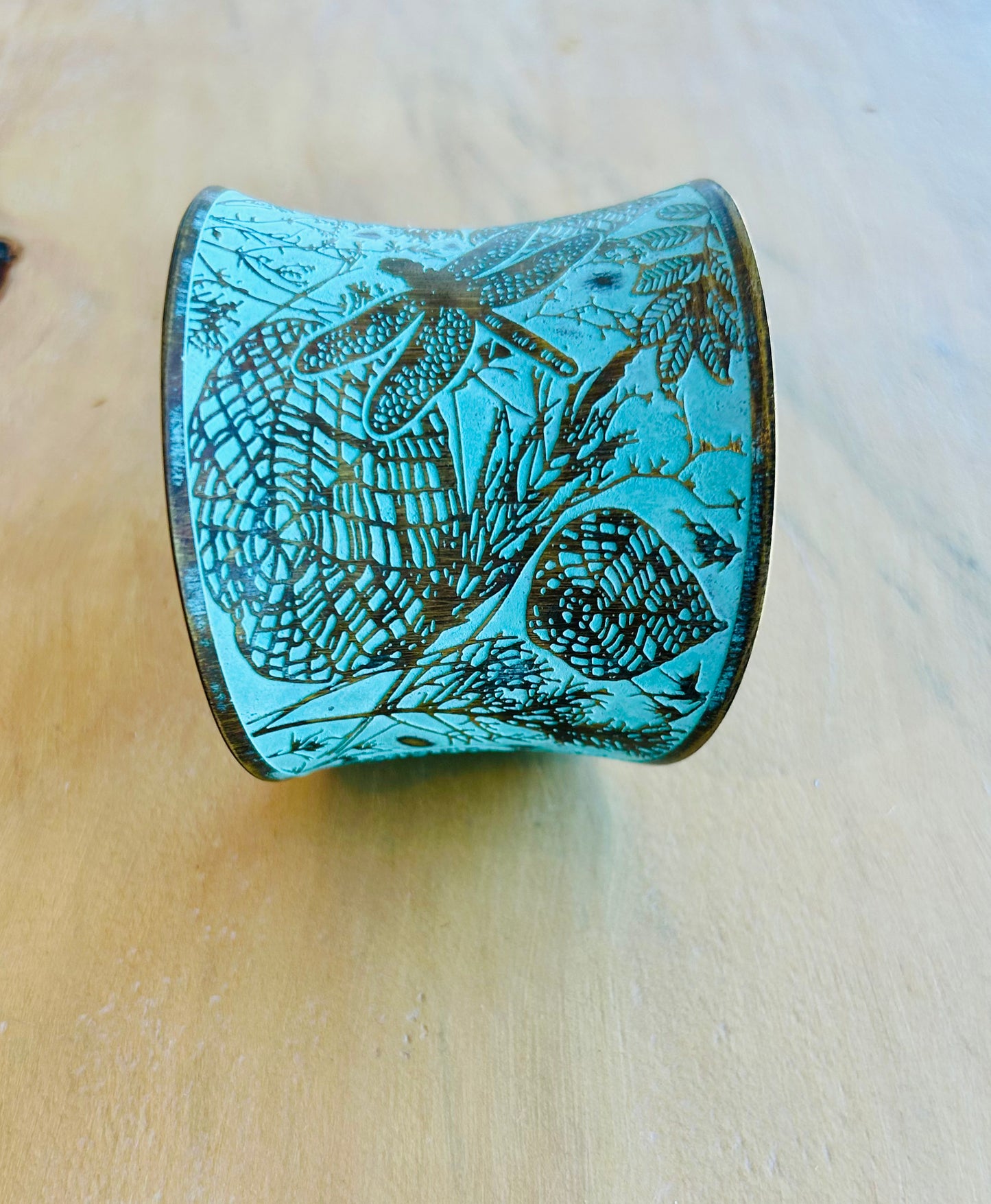 Etched Dragonfly Cuff - Light Blue