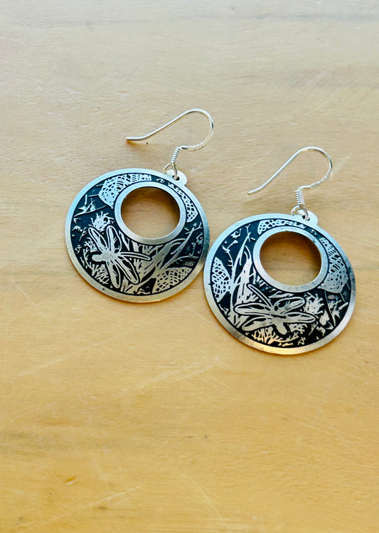 Black Etched Dragonfly Earrings