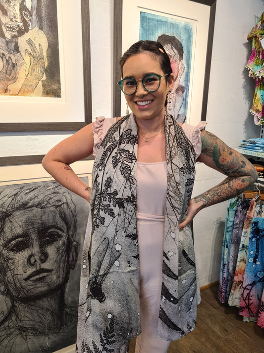 Black and White Dragonfly Scarf