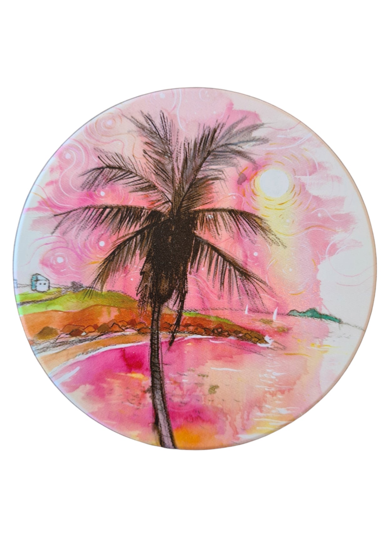 Pink Palm Ceramic Coaster