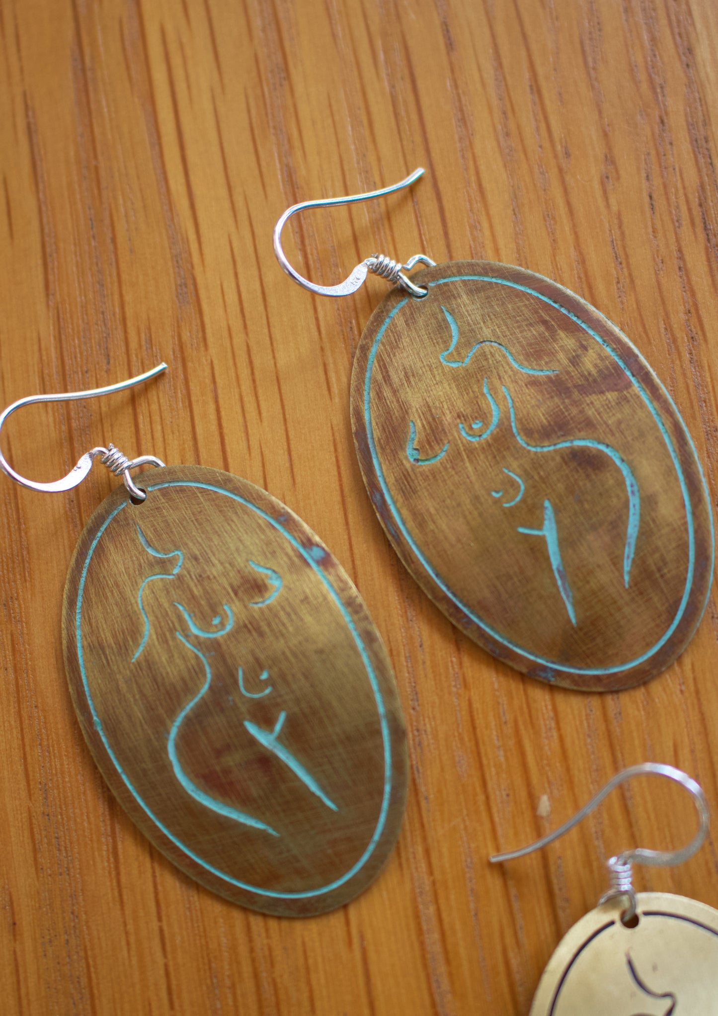 Etched Brass Metal Earrings - Female Form
