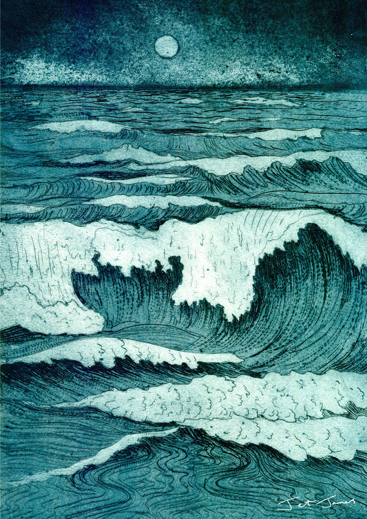 Full Moon Waves Art Print