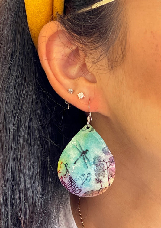 Handmade Metal Earrings - Ocean Dragonfly