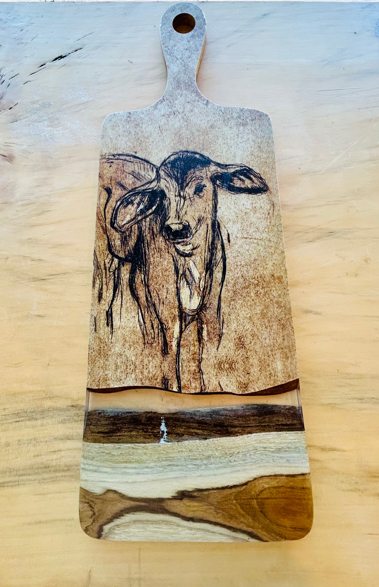 Wood and Resin Serving Board - Brown Calf