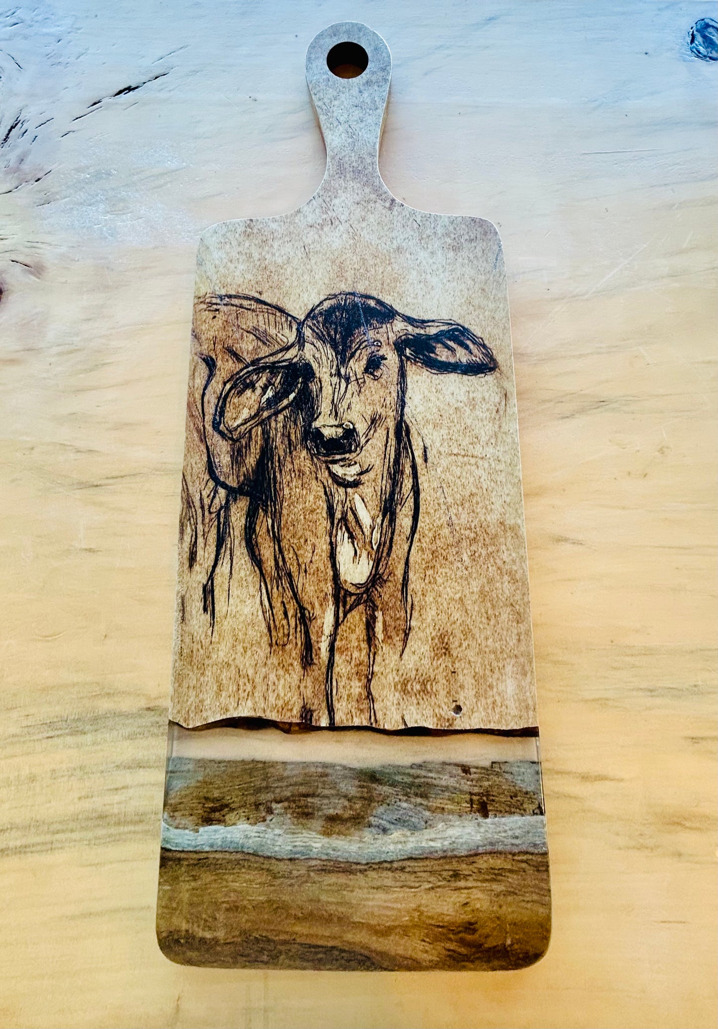 Wood and Resin Serving Board - Brown Calf