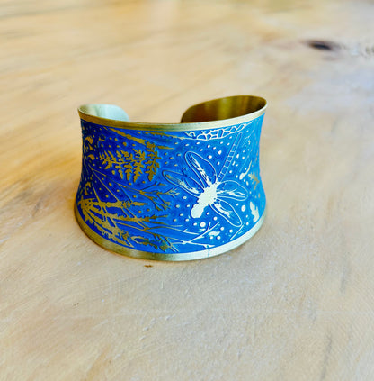 Etched Dark Blue Dragonfly Cuff