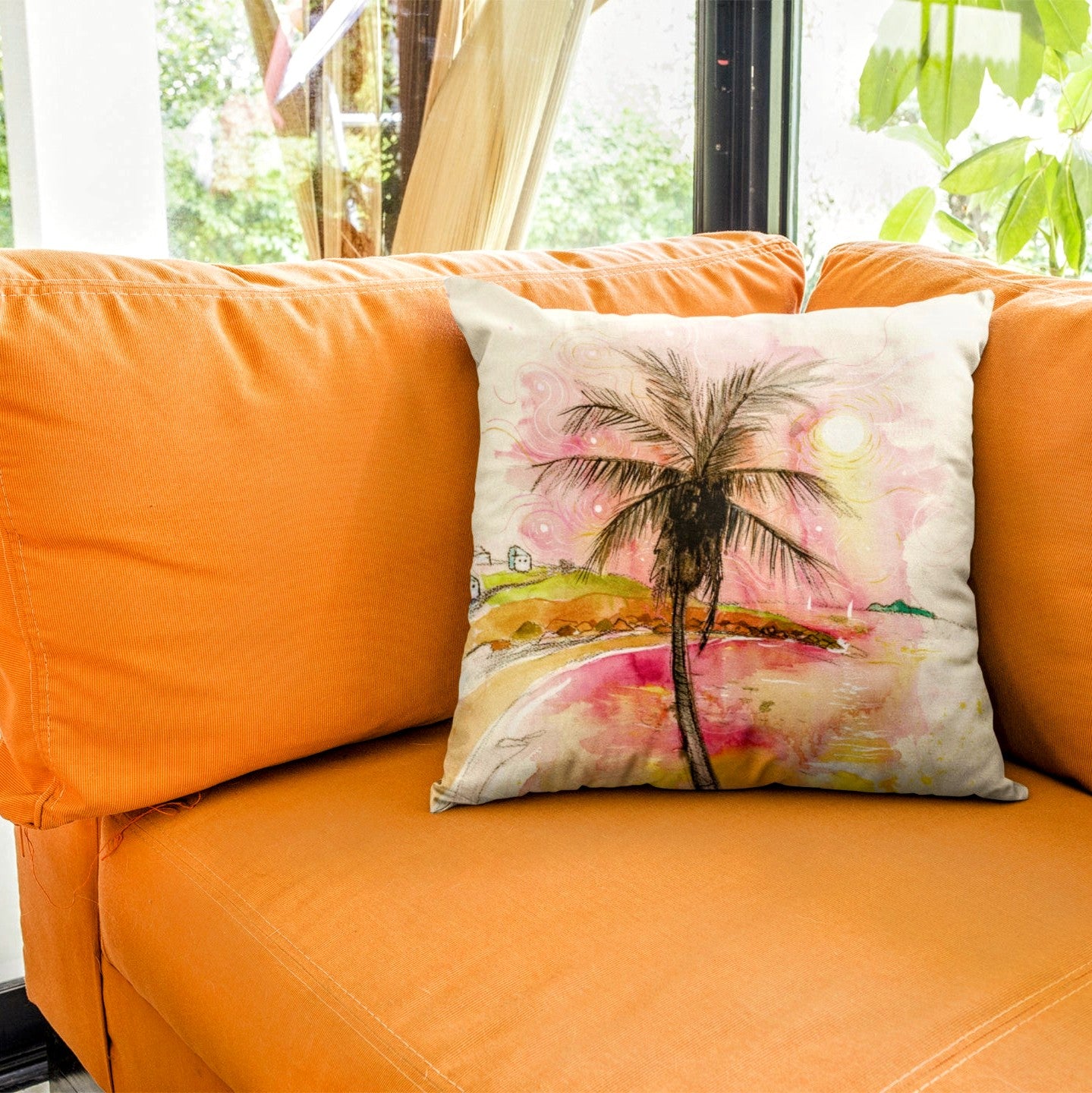 Pink Palm Cushion Cover