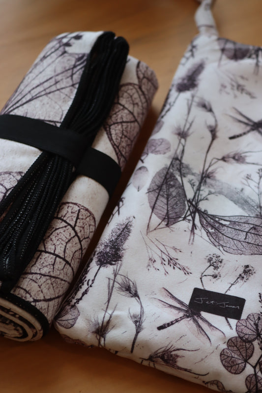 Purple Dragonfly + Black and White Leaf Essence Sand-Free Beach Towel