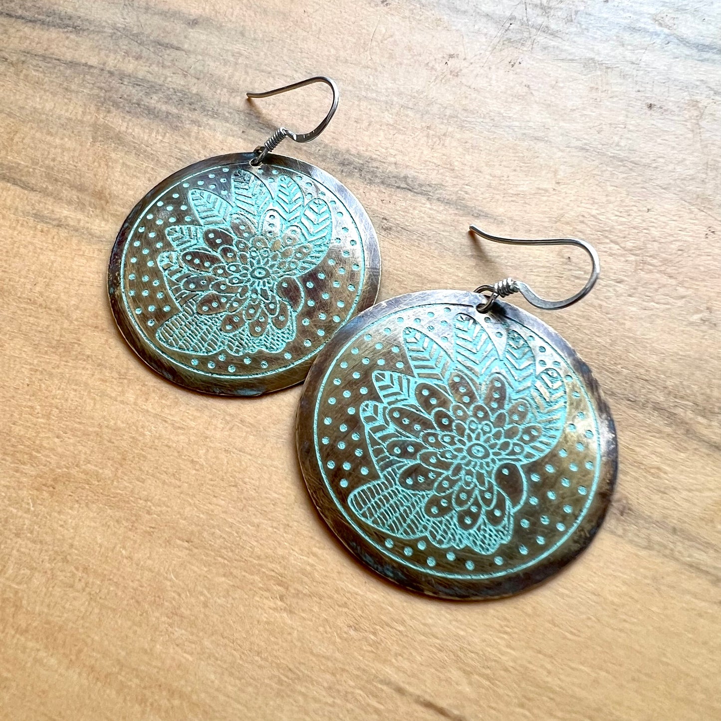 Etched Brass Metal Earrings - Mystic Cockatoo