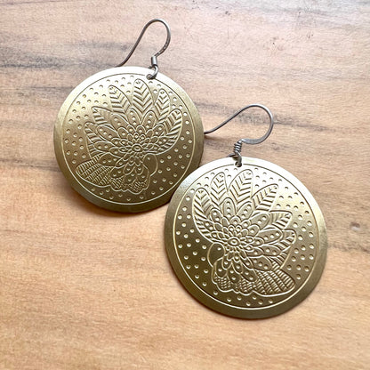 Etched Brass Metal Earrings - Mystic Cockatoo