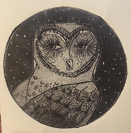 "Cheeky Owl" Mini Collagraph Print