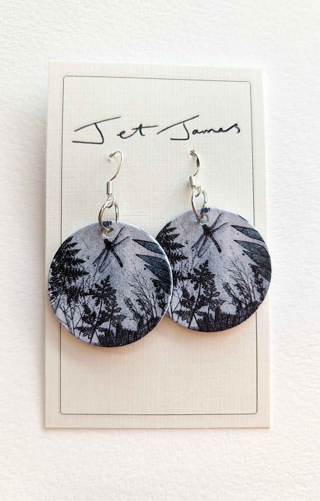 Black and White Dragonfly -  Wooden Earrings