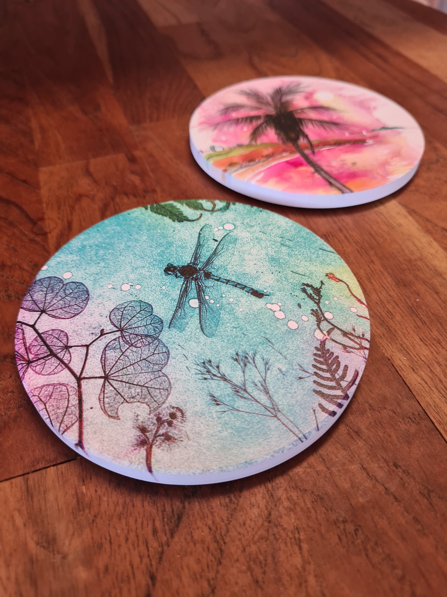 Pink Palm Ceramic Coaster