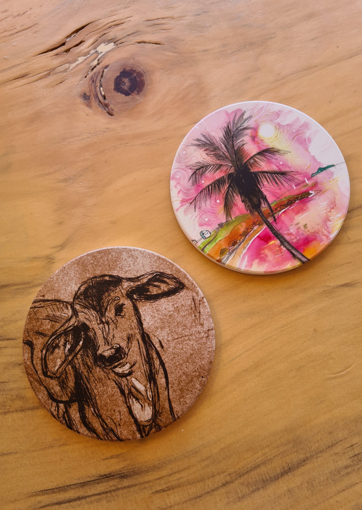 Pink Palm Ceramic Coaster