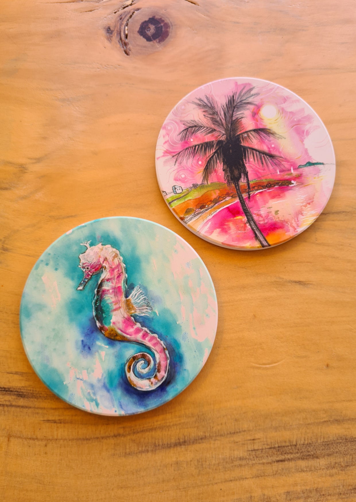 Pink Palm Ceramic Coaster