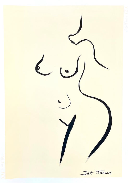 Black and Cream Nude Ink Drawing #4