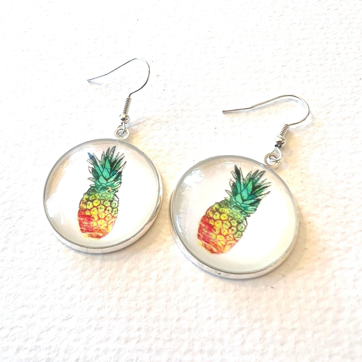 Glass Drop Earring - Pineapple Silver