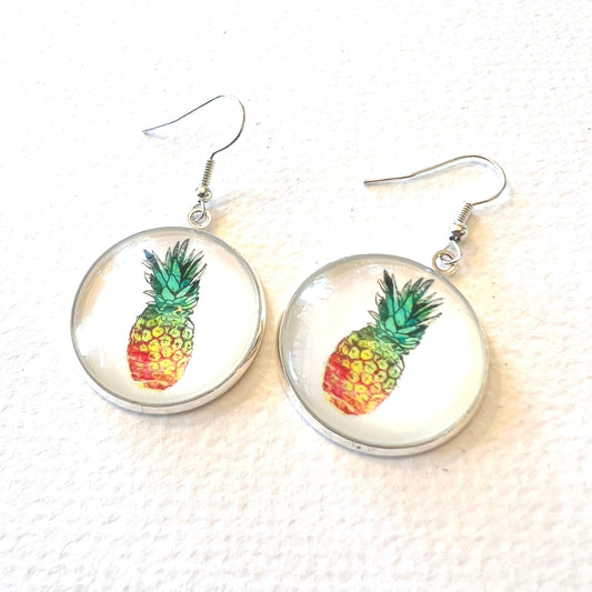 Glass Drop Earring - Pineapple Silver