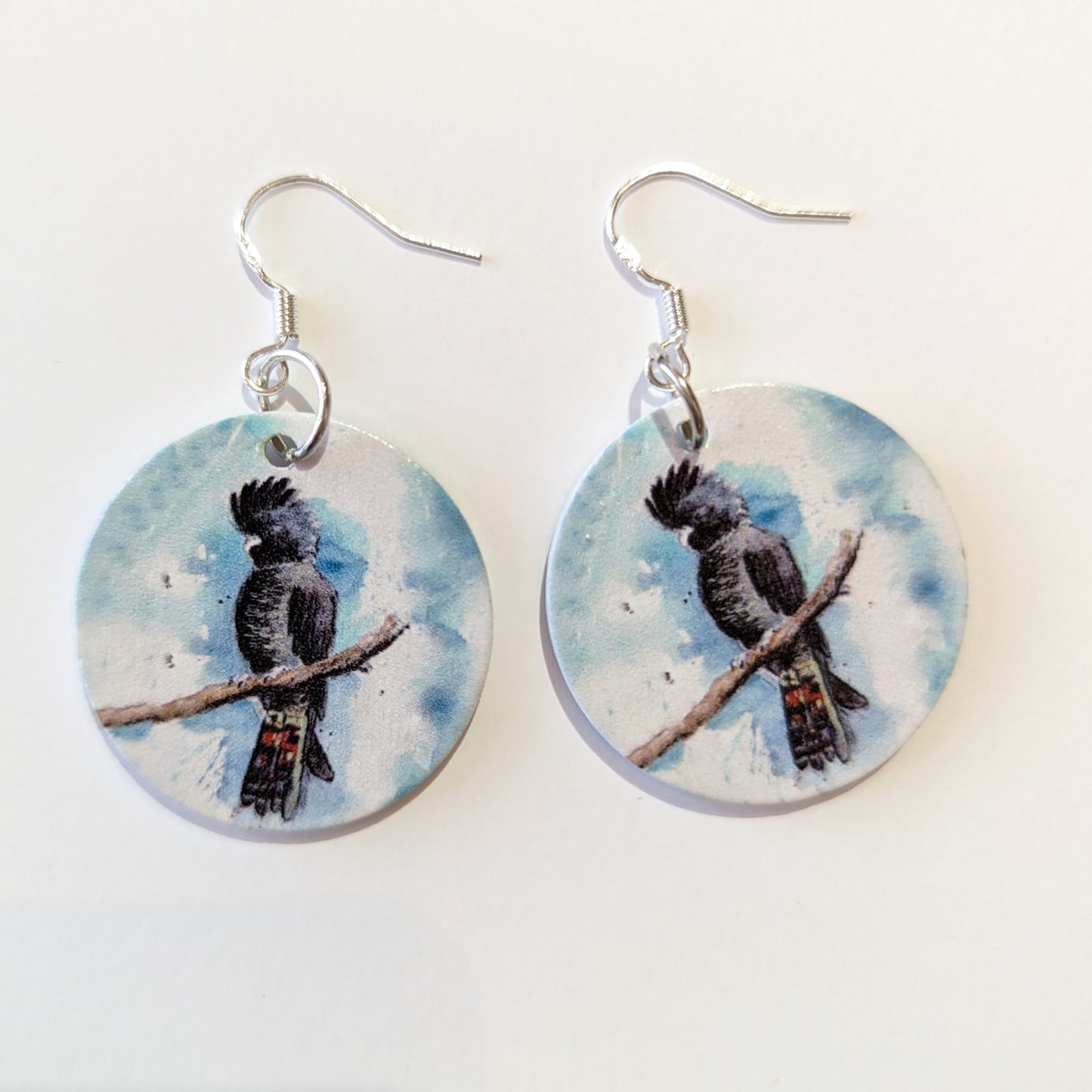 Red Tail Cockatoo -  Wooden Earrings